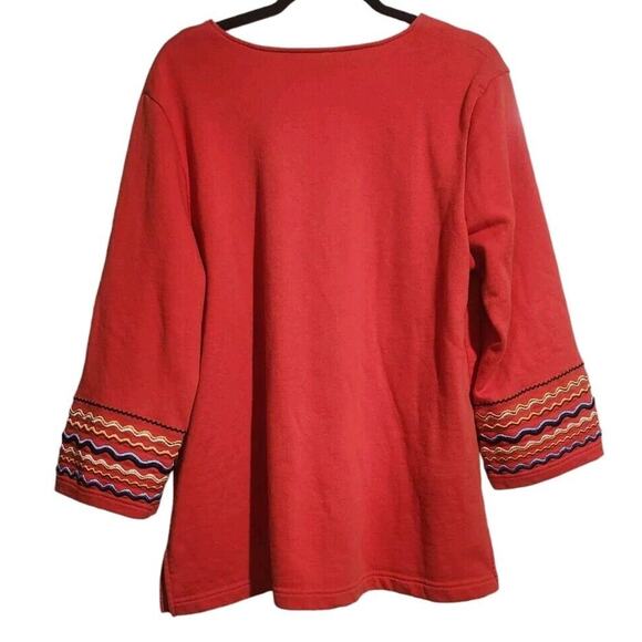 BOB MACKIE Sweatshirt Top Woman's XL Orange Colorful Knit Wearable Art Abstract - Picture 7 of 9